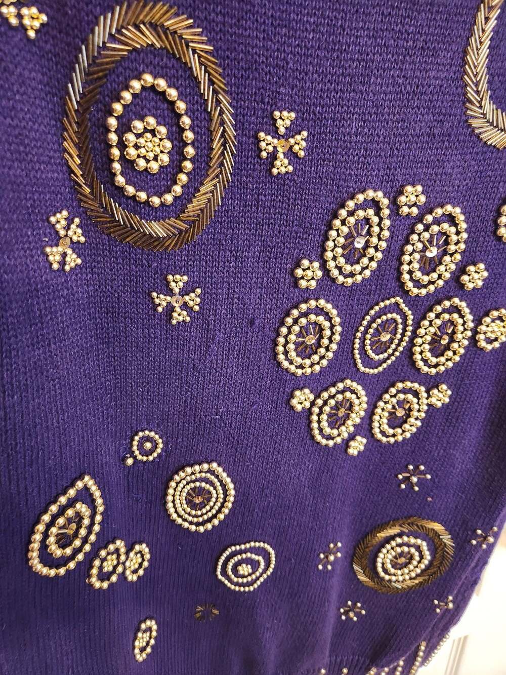90s Y2K Vintage Purple Beaded Cowl Neck Tunic Sweater - Picture 6 of 14